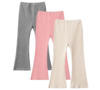 Valcatch Lot de 3 Filles Flare Leggings Enfants Pantalons À Pattes D’éléphant Taille Haute Pantalon Côtelé Pantalon de Yoga Coupé par Bottes Printemps Été Automne Stretch Pantalon Décontracté