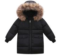 Valcatch Manteau d'hiver rembourré pour garçons et filles, veste parka, doudounes longues épaisses, manteaux pour enfants et adolescents à capuche en fausse fourrure, veste coupe-vent d'hiver, veste