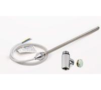 Valdern Lot d'éléments chauffants électriques à double combustible 200W pour sèche-serviettes de salle de bain et chauffe-eau chromé avec embout en T et bouchon de vidange, Capuchon chromé/câble blanc