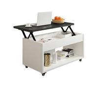Valdoza Table Basse Salon Relevable avec Rangement, Table Basse Carrée Extensible sur roulettes, pour Petits Espaces, Salon(Black)