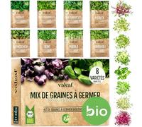 valeaf kit de grain de microgreens I assortiment de semences prêt à pousser I 8 délicieuses variétés de pousses germées I graines pour le jardin et potager intérieur et exterieur