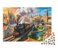 Valencia Citycape 1000 Pièces Jigsaw Puzzles Recyclé Steam Train Puzzle pour Elderly Puzzle Jeu Accessoires pour Family Et Friends Birthdays Great Gift 70x50cm/1000 Pièces