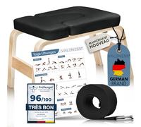 VALENESS® Tabouret de Yoga Poirier - Chaise de Yoga de Qualité Supérieure avec Sangle Yoga, Bloc Yoga et Poster Exercice - Chaise de Yoga pour Exercices de Poirier en Bois - Equipement Yoga Maison