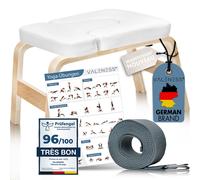 VALENESS® Tabouret pour le poirier - Tabouret de yoga de haute qualité avec ceinture de yoga, bloc de yoga et poster d'exercices - Chaise de yoga en bois naturel pour l'exercice du poirier
