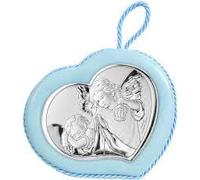 Valenti Capoculla, carillon coeur avec ange gardien, décoration en argent sur base bleu ciel, 9 x 10 cm