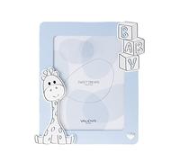 VALENTI & CO. Cadre photo bleu ciel en bois avec girafe pour table ou pendaison comme décoration dans la chambre d'enfant - Idée cadeau pour bébé et enfant - 18 x 24 cm