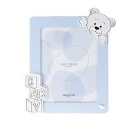 VALENTI & CO. - Cadre photo bleu ciel en bois avec ourson, table ou à accrocher comme décoration dans la chambre, idée cadeau pour bébé et enfant - 18 x 24 cm