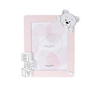 VALENTI & CO. - Cadre photo rose en bois avec ourson, table ou à accrocher comme décoration dans la chambre, idée cadeau pour bébé et enfant - 18 x 24 cm