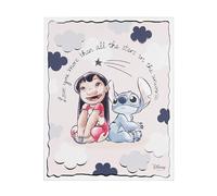 VALENTI & CO. - Disney Lilo et Stitch - Tableau en bois imprimé 20 x 25 cm avec détails argentés - Décoration murale, idée cadeau bébé ou cadeau baptême pour chambre d'enfant