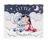 VALENTI & CO. - Disney Lilo et Stitch - Tableau en bois imprimé 38 x 33 cm avec détails argentés - Décoration murale, idée cadeau bébé ou cadeau baptême pour chambre d'enfant