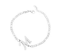 Valentin 4 Perle Message Bracelets Anneaux acier plaqué argent Bracelet en acier Dainty Bracelet en acier Délicat Disque Bracelet pour femmes filles Avec Noir Pierres Classique Bracelet (M, One Size)
