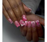 Valentin Heart Designs Square Acrylique Stick sur les ongles pour les femmes à la mode à la recherche de styles romantiques Heart Designs