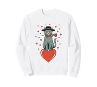 Valentine Chat avec nœud Tenant des Roses Rouges cœurs Art Vintage Sweatshirt