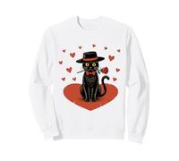 Valentine Chat Noir Assis sur Un cœur avec nœud Art Romantique Sweatshirt