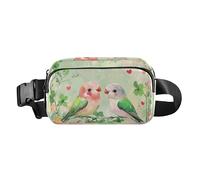 Valentine Clover Flowers Love Bird Sac banane tendance pour homme et femme Petit sac à bandoulière Accessoire de voyage avec sangle réglable pour entraînement, course à pied, randonnée