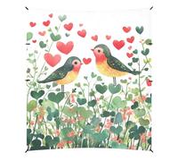 Valentine Clover Flowers Love Bird Tente de plage et auvent UPF50+ léger Grand pare-soleil avec sacs de sable et pelle pour jardin et camping