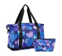 Valentine Cœur Violet Voyage Fourre-tout Gym Sac de Nuit avec Trousse de Toilette pour Voyage Multifonction, Saint Valentin Violet Cœur, 1 Size, Saint Valentin Cœur Violet, 1 size