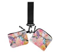 Valentine Dessin animé Colibri Pastel Femmes Double Portefeuilles Porte-cartes de visite Slim Détachable Fermeture éclair Portefeuille avec porte-clés pour le travail Voyage 2 paquets, Saint Valentin