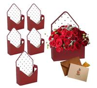 Valentine Envelope Boxes, Romantic Valentines Day Flower Bouquet Package Gift Folding Paper Boxes for Wedding Birthday Festival Party Decoration (Dark Red)