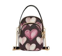 Valentine Hearts Bordeaux Crème Sac à main à une épaule Portefeuille pour téléphone portable Sac à main Imprimé floral Fermeture éclair Designer Bowler Tote, 15 cm × 21,1 cm × 7,9 cm