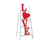 Valentine Ladder Decor - White Tiered Stand | Wood Acrylic Heart Ornament, Holiday Tabletop Sentiment Display Piece, Miniature Decorative Tiered Rack With Sentiment Charm