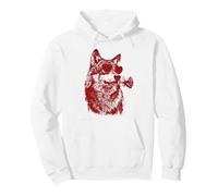 Valentine Loup avec Coeur Lunettes de Soleil Floral Animal Romantique Sweat à Capuche