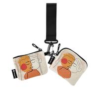 Valentine Lover Lot de 2 portefeuilles pour femme avec fermeture éclair et poche à monnaie pour homme Motif ligne abstraite, Valentine Lover Abstract line, 1 size, Art déco