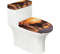 Valentine Paris Tour Eiffel Couple romantique Coucher de soleil Imprimé Housse de couvercle de toilette lavable Compatible avec la plupart des couvercles ronds et oblongs