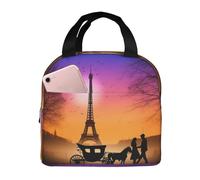 Valentine Paris Tour Eiffel Couple romantique Coucher de soleil Silhouette Sac à déjeuner isotherme Sac de pique-nique Sac de travail Sac de conservation de la fraîcheur Sac de rangement Camping