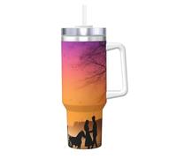 Valentine Paris Tour Eiffel Couple romantique Silhouette coucher de soleil Bully de glace avec poignée réutilisable pour boissons froides et chaudes 1,2 l