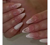 Valentine Press On Nails Amond Fake Glossy Designs Faux Couvertures Complètes Acryliques Artificiels 24pcs 12size Valentine Press On Nail