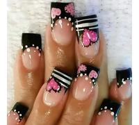 Valentine Press On Nails Square Fake Glossy Designs Faux Couvertures Complètes Acryliques Artificiels 24pcs 12Sizes Valentine Press On Nail