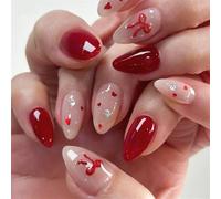 Valentine presse sur ongles amande faux modèles brillants faux couvertures complètes acrylique artificiel 24 pièces 12 taille bâton sur faux ongles