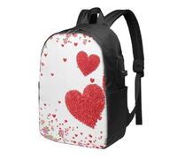 Valentine Sac à dos coloré pour ordinateur portable Motif cœur 43,2 cm Résistant à l'eau Avec port de charge USB Sac à dos d'école Sac de travail pour homme et femme