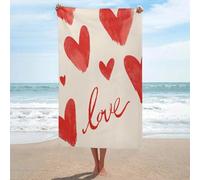 Valentine Serviette de plage minimaliste en microfibre anti-sable Motif cœurs Rouge 130 x 80 cm