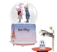 Valentine Snow Globe Music Box - Lighted Musical Crystal Ball | Romantic LED Night Light with Uses for Valentine's Day Gift, Girls Room Decor, & Couple Statues