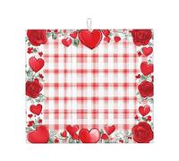 Valentine Tapis égouttoir absorbant en forme de cœur pour comptoir de cuisine, tapis de buffle à carreaux, protection pour égouttoir à vaisselle avec boucle de suspension, 40,6 x 45,7 cm