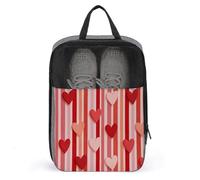 Valentine Tripes and Hearts Sac à chaussures pour voyage Utilisation quotidienne Anti-poussière Pochette de rangement pour chaussures de golf