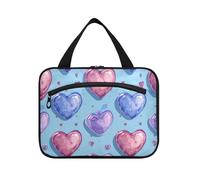 Valentine Trousse de toilette à suspendre en forme de cœur violet avec crochet, trousse de maquillage pliable pour croisière, voyage, salle de bain, taille L