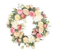Valentine's Day Front Door Wreath | Rattan + ABS, 390g, 40cm Diameter | Artificial Rose Flower Wreath | Handmade Floral Decor for Home Wedding Christmas Party