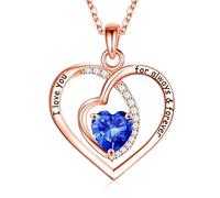 Valentines Day Gifts,Forever Love Pendant Birthstone Necklace for Women, Sterling, Created Sapphire