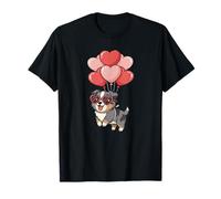 Valentines Day Heart Balloons Blue Merle Australian Shepherd T-Shirt