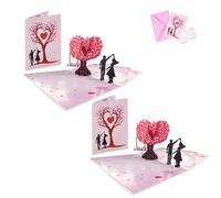 Valentine's Day Pop-Up Card - 3D Heart Tree Design, 3D Love Tree Hearts Pop up Anniversary Card, Mother's Day Gift Cards and Wedding Invitations (2Pcs)