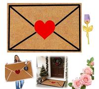 Valentine's Day Red Heart-Shaped Envelope Outdoor Faux Coconut Fiber Doormat, Heart-Shaped Envelope Doormat, Valentine Rug Outdoor, Wear-Resistant Non-Slip for Home Decor (B,15.75 * 23.62 in)
