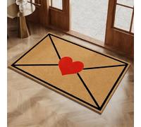 Valentine's Day Rug Outdoor Doormat,Envelope Heart Welcome Mat,Red Love Heart Pattern Artificial Coir Door Mat,Wear-Resistant and Non-Slip Linen Floor Doormat,for Indoor Home Decor
