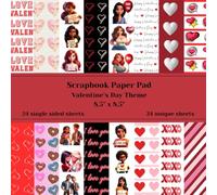 Valentine's Day Scrapbook Paper - 24 Unique Single Sided Sheets, 8.5" x 8.5", Unique Characters that say "Love You", Decorative Craft Paper using reds, pinks, whites and blacks