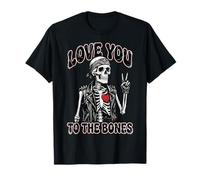 Valentines Day Skeleton Rocker Love You to The Bones Rock on T-Shirt