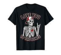 Valentines Day Skeleton Rocker Love You to The Bones Rock on T-Shirt