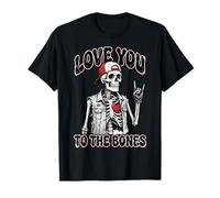 Valentines Day Skeleton Rocker Love You to The Bones Rock on T-Shirt