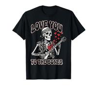 Valentines Day Skeleton Rocker Love You to The Bones Rock on T-Shirt